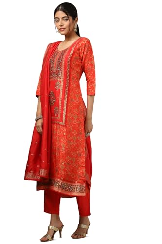 Soch Women Orange Brocade Ethnic Motifs Suit Set with Faux Mirror And Sequins