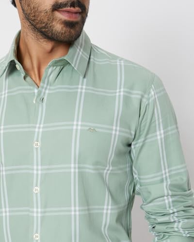 MUFTI Men Shirt | Slim Fit Full Sleeve Spread Collar Checkered Design | 100% Cotton Breathable Fabric | Business Casual & Smart Casual Office Wear| Light Olive 6XL