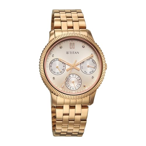 Titan Purple Sports Fashion Quartz Dark Purple Dial Stainless Steel Strap Watch for Women