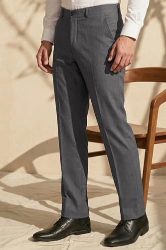 Louis Philippe Men Grey Slim Fit Solid Flat Front Formal Trousers