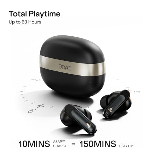 boAt Airdopes Plus 224, Powerful Spatial Audio, 60H Playback, Quad Mics AI-ENx™, 13 mm Drivers, Hearables App, Multipoint Connectivity, Google Fast Pair, Bluetooth v6.0 TWS Earbuds (Matte Black)