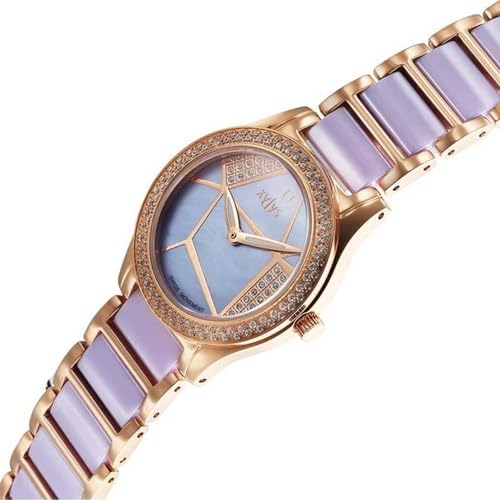 Xylys Quartz Analog Purple Dial Two Toned Steel & Ceramic Strap Watch for Women