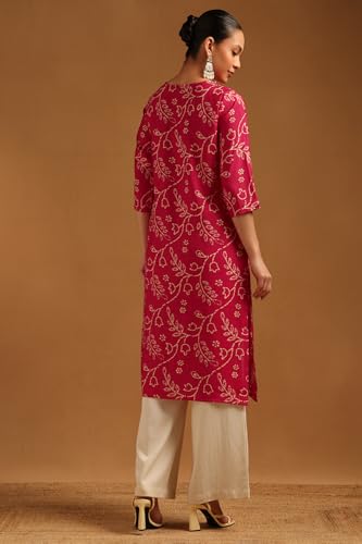 Soch Womens Fuchsia Chanderi Botanical Kurta with Beads