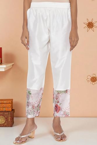 W for Woman Ecru Printed Chanderi Flared Kurta, Straight Pant and Dupatta Set (Size: XL)-WS12929-125978