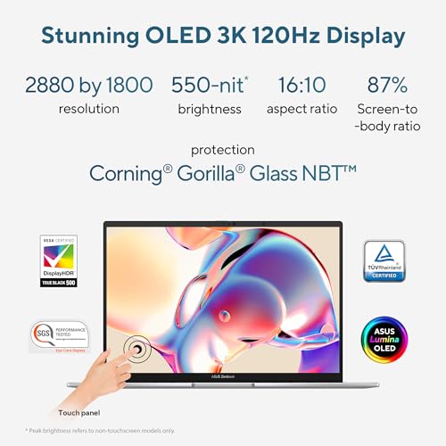 ASUS Zenbook 14,Smartchoice,Intel Core Ultra 5 (Series 2),16GB,1TB,3K OLED Touch Screen,14",120Hz,Win 11,M365 Basic (1Y)*,Office 2024, Silver,1.28 kg,UX3405CA-PZ345WS,Thin & Light Laptop