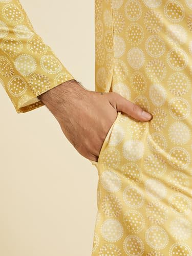 Manyavar Men's Cotton Blend Circular Bandhani Prints Kurta Pyjama Set(Yellow,M)