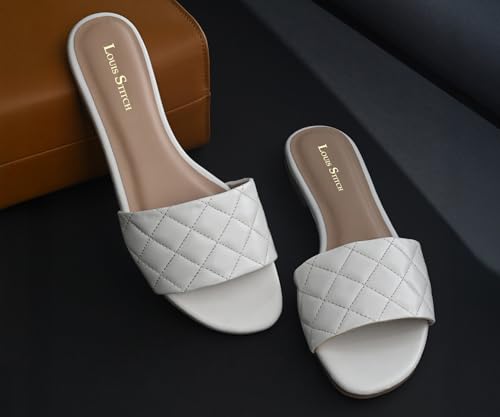 LOUIS STITCH Women’s One strap Flat Sandals | Open Toe White Comfortable Sandal | LSOF-FI02-QS | UK-5