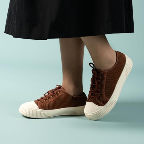 Theater Wicked Brothers Brown Corduroy Lace-Up Sneakers for Women | Casual Shoes with Cushioned Insole for All-Day Comfort