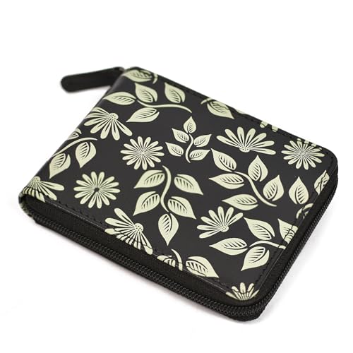 WildHorn Women’s Zip Around Wallet – Premium Leather Floral Print Purse | Stylish Clutch with Zipper Closure & Multiple Card Slots for Ladies & Girls (BLACK1)