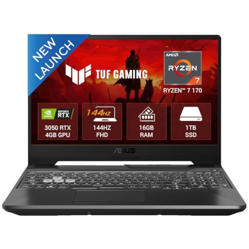 ASUS TUF A15, Smartchoice,AMD Ryzen 7 170,RTX 3050-4GB,16GB RAM (Upgradeable),1TB SSD,FHD, 15.6"(39.6 cm),Win 11 Home, M365 Basic(1Y),Office 2024, Black, 2.3 Kg, FA506NCQ-HN009WS, Gaming Laptop