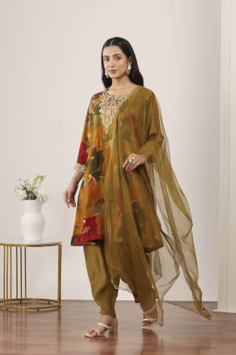 Rangriti Viscose Polyester Printed A-Line Festive Kurta With Salwar And Dupatta