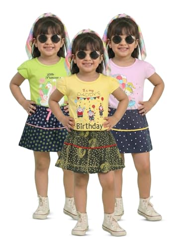 MI Kidz Girls Pure Cotton Top & Skirt Set - Pack of 3
