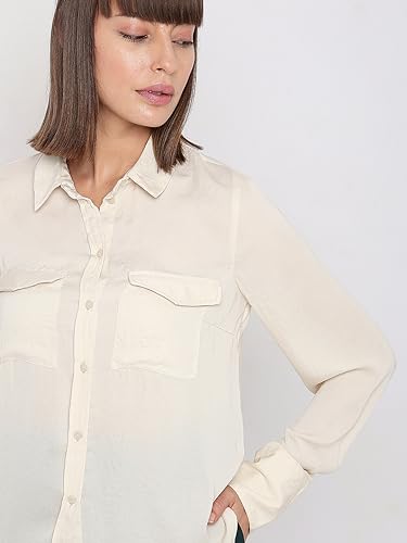 VERO MODA Women Solid Polyester Regular Fit Off-White Shirt