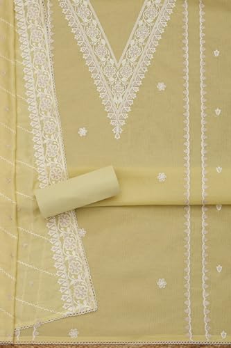 Soch Womens Light Yellow Chanderi Embroidered Unstitched Dress Material With Thread Work