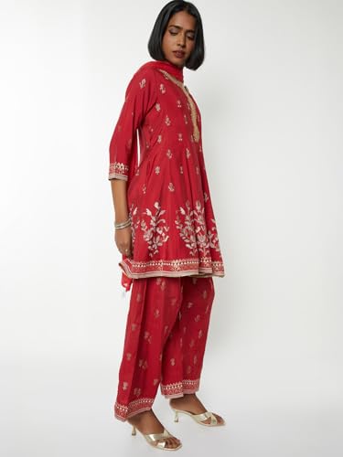 Max Women's Polyester Blend Kurta Set (COME58002A_RED