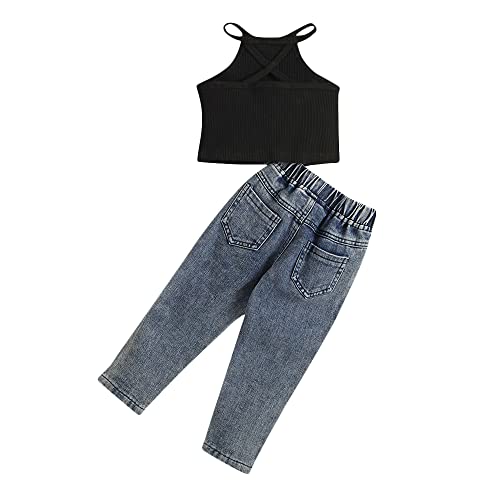 Hopscotch Cotton Girls Solid Slim Fit T-Shirtjeans Set In Black Color For Ages 12-18 Months