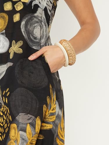 Max Women Printed A-line Dress(Black_M)