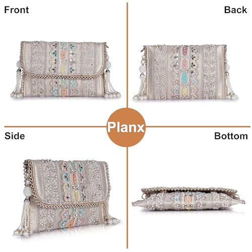 PLANX SILK Stylish Fancy Designer Potli Bag – Embroidered Pearl Handle Festive Clutch