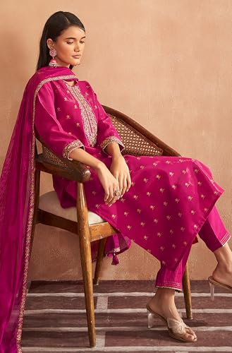 Janasya Women's Pink Viscose Embroidered Straight Kurta Set (JAB24ST02214-L)