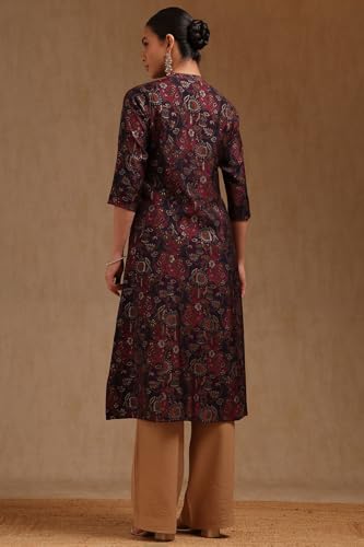 Soch Womens Wine Muslin Botanical Print Kurta with Thread Work