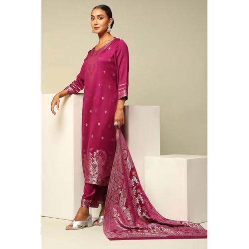 Rangriti Women's Acrylic Kurta Set (WNTRWR19626AW24PHLSA_Phalsa