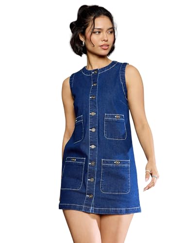 Navy Blue Front Pocket Short Dress