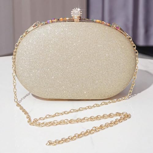Mastyle® Handmade Shell Clutch For Women With Rhinestone Surface Diamond Lock And Chain Handle