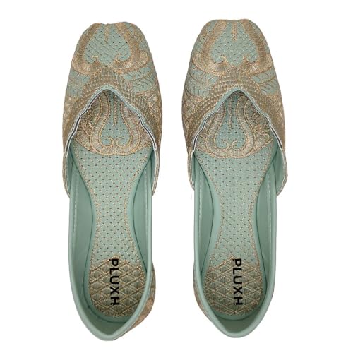 Pluxh Women’s Net Embroidered Ethnic Jutti Flats | Soft Cushion Slip-On Traditional Footwear for Daily & Occasion Wear| 4 UK