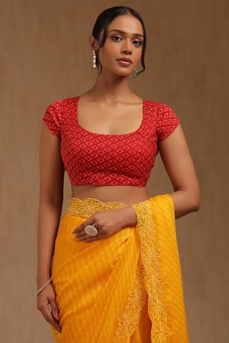 Soch Womens Yellow Georgette Leheriya Print Saree With Thread Work