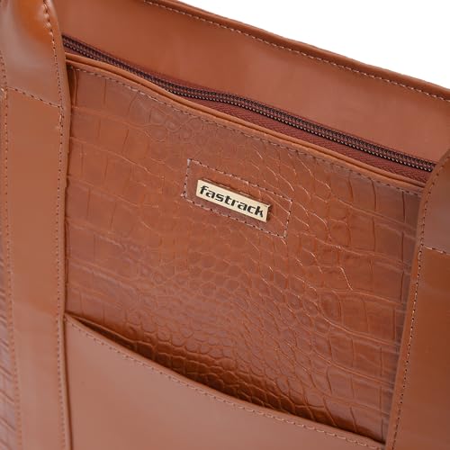 Fastrack Chic Textured Tote Bag for Women | Stylish Casual Bag for Ladies, Women, Girls | Trendy Everyday College Bag Made of Faux Leather (Tan)