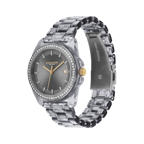 Coach Greyson Qtz Basic Calendar Grey Round Dial Women's Watch|Black Transparent Sig C Acetate Material|Black Color Band - 14504273