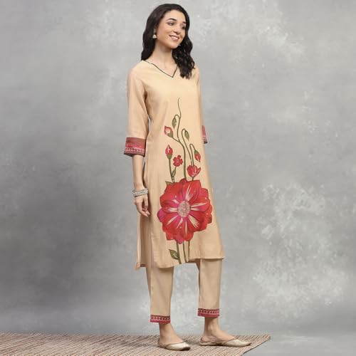 Rangriti Women Gold Viscose Blend Printed Straight Kurta_36