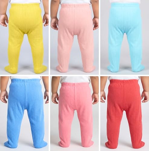 Funny Bear New Born Baby Pants with Booties/Socks Baby Leggings Cotton Pajama for Girl & Boys Combo 6 (Multi 1, 0-3 Months)