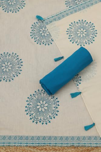 Soch Womens Blue Jam Cotton Striped Unstitch Dress Material With Thread Work