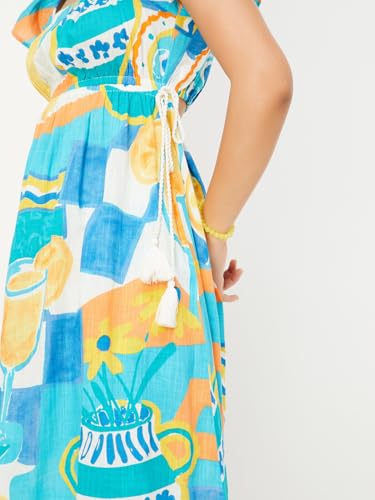 Max Kalki x Max Women Printed Tie-Up Waist A-line Dress(Multicolour_S)
