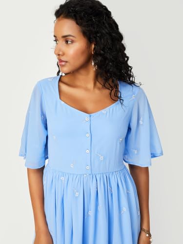 Max Women A-Line Embroidered Midi Dress (EMBDRS34049LIGHT Blue)_L