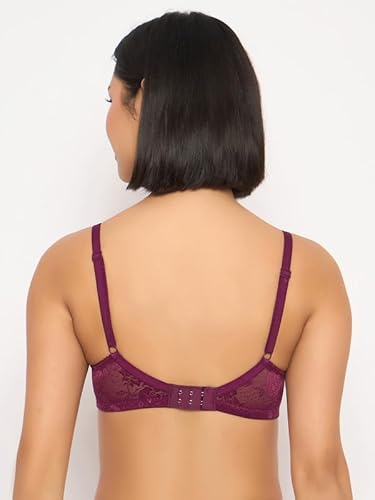Clovia Women's Lace Padded Non-Wired Full Coverage Bra (BR1479T12_Purple_32D)