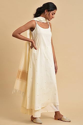 W for Woman Women's Cotton Kurta, Flared Pant & Dupatta (23FEWS19707-122238_Ecru