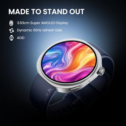 Fastrack Revoltt FR3 Pro Smartwatch with 1.43” AMOLED Display,Dynamic 60Hz Refresh,Nitrofast Charging,HRM,SpO2,Sleep,Multiple Menu Style,Functional Crown,IP68, BT calling,24/7 Health Suite - Dark Blue