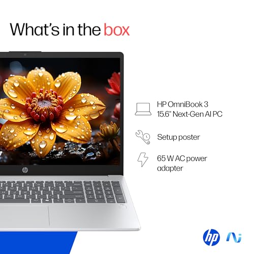 HP OmniBook 3 AMD Ryzen AI 5 330 Next Gen AI Laptop, (24GB DDR5, 1TB SSD), Anti-Glare,15.6''/39.6cm FHD, Win11,Office24, Silver,1.7kg, FHD Camera with Shutter, Fingerprint Reador, Backlit KB fn0074AU