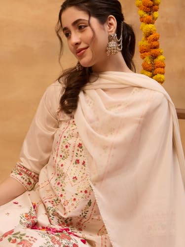 Rangriti Viscose Blend Printed Straight Festive Kurta With Palazzo And Dupatta