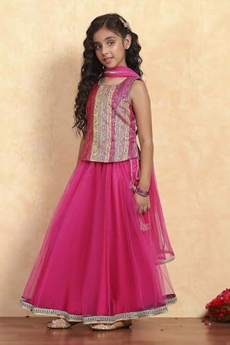Biba Girl's Pik Polyester Yardyed Fitted Lehega Set