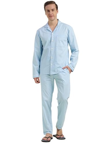 Hancock Men Cotton Checked Relaxed Fit Night Suit Blue Size S