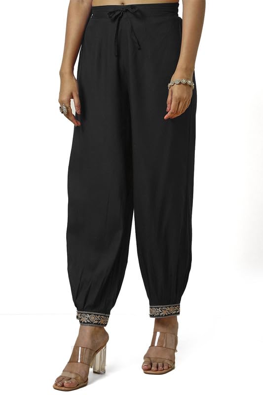 Soch Womens Black Rayon Embroidered Suit Set With Sequins