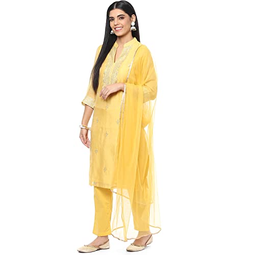 Biba Women Polyester Blend Embroidery Salwar Kurta Dupatta(Skdassorted8491_Yellow_32)