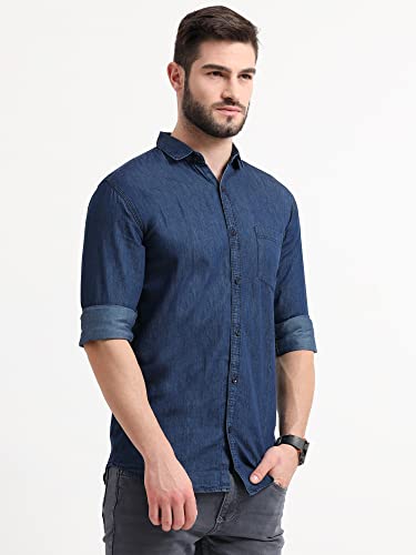 Miraan Men's Casual Dark-Blue Denim Shirt (SIGDARKDENIMXL_Dark Blue_X-Large)