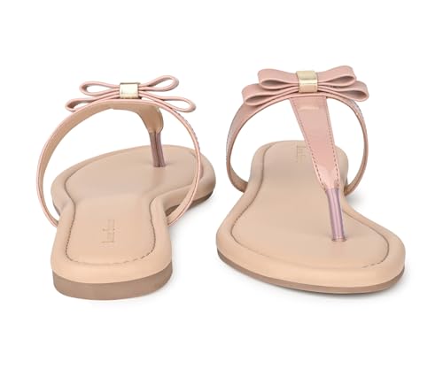 LOUIS STITCH Women’s Slip-On T-Strap Flat Sandals | Open Toe Peach Pink Stylish Sandal for Ladies, Fashionable and Comfortable Sandal | LSOF-FI01-TSNU | (UK 8)