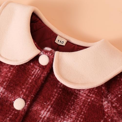 Hopscotch Girls Full Sleeves Red Plaid Peter Pan Long Coat For Ages (18-24 Months)