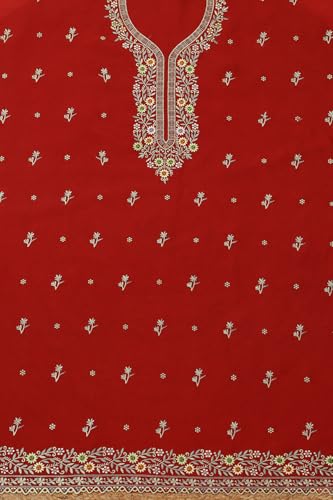 Soch Womens Rust Organza Embroidered Unstitch Dress Material With Thread Work