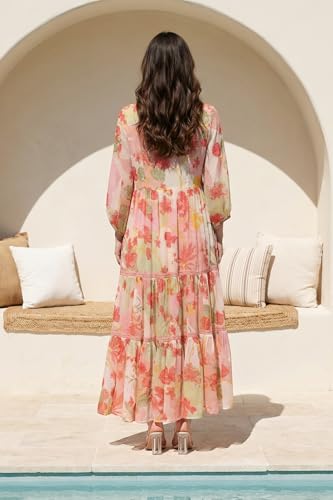 W for Woman Pink Floral Printed Tiered Dress - (W13667-126980-XS)